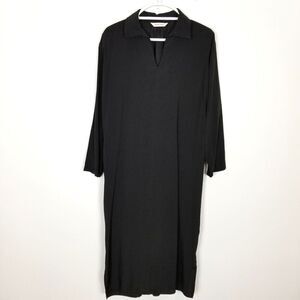 Monologue Women Long Sleeve Satin Midi Dress Sz M Black Relaxed Lagenlook